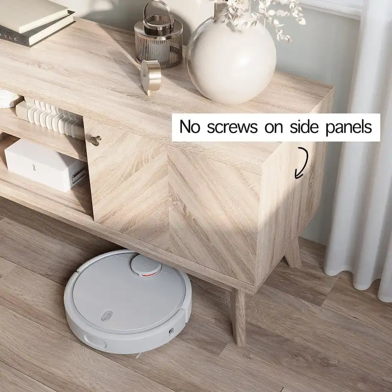 Meuble TV moderne à chevrons pour téléviseur jusqu'à 65 pouces avec pieds en bois