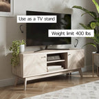 Meuble TV moderne à chevrons pour téléviseur jusqu'à 65 pouces avec pieds en bois