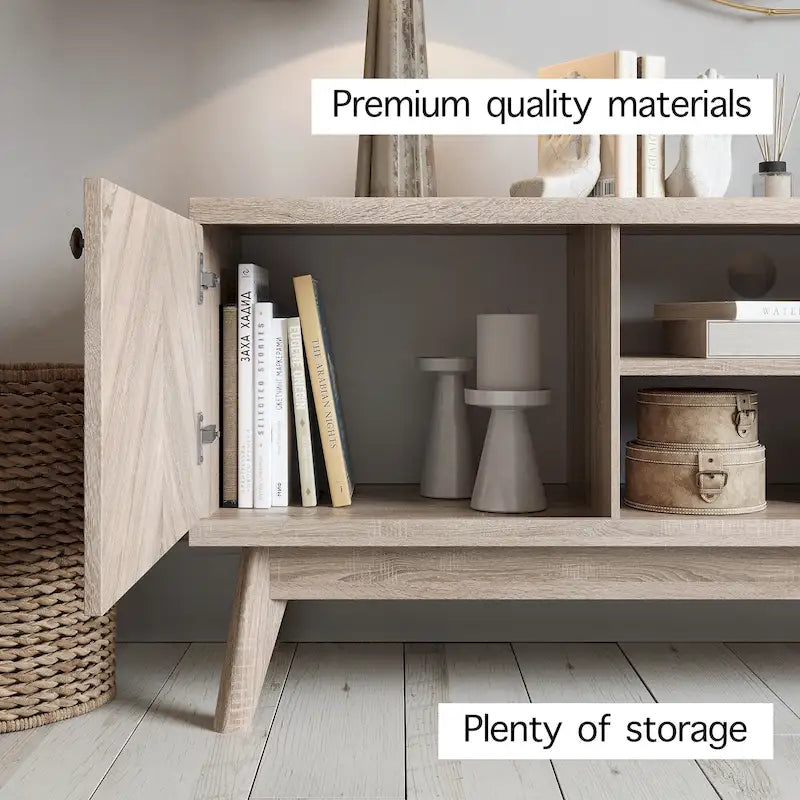 Meuble TV moderne à chevrons pour téléviseur jusqu'à 65 pouces avec pieds en bois