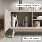 Meuble TV moderne à chevrons pour téléviseur jusqu'à 65 pouces avec pieds en bois