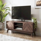 Meuble TV moderne à chevrons pour téléviseur jusqu'à 65 pouces avec pieds en bois