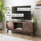Meuble TV moderne à chevrons pour téléviseur jusqu'à 65 pouces avec pieds en bois