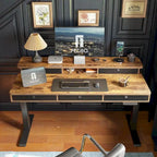 Bureau debout électrique réglable en hauteur avec 5 tiroirs, table avec étagère de rangement, bureau assis-debout