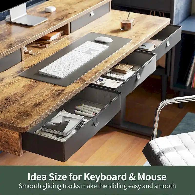 Bureau debout électrique réglable en hauteur avec 5 tiroirs, table avec étagère de rangement, bureau assis-debout
