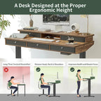 Bureau debout électrique réglable en hauteur avec 5 tiroirs, table avec étagère de rangement, bureau assis-debout