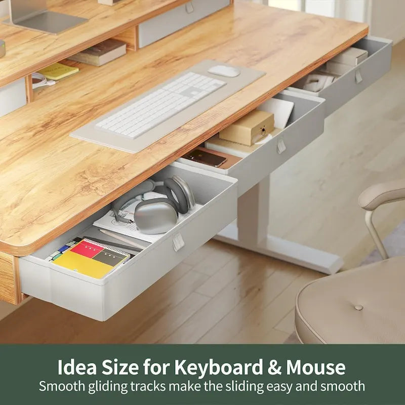 Bureau debout électrique réglable en hauteur avec 5 tiroirs, table avec étagère de rangement, bureau assis-debout