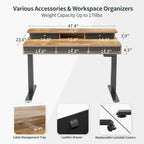 Bureau debout électrique réglable en hauteur avec 5 tiroirs, table avec étagère de rangement, bureau assis-debout