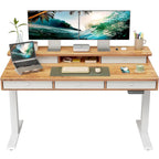 Bureau debout électrique réglable en hauteur avec 5 tiroirs, table avec étagère de rangement, bureau assis-debout