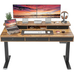Bureau debout électrique réglable en hauteur avec 5 tiroirs, table avec étagère de rangement, bureau assis-debout