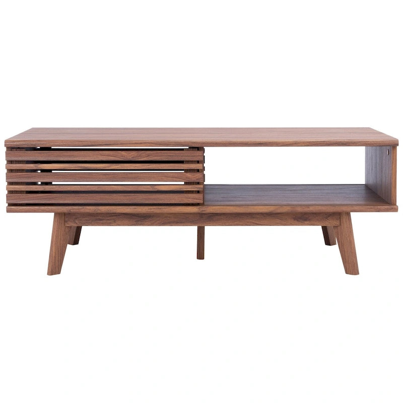 Table basse noyer 1 étagère style Mid-Century - 46 L x 23 P x 16 H - 46Lx23Px16H