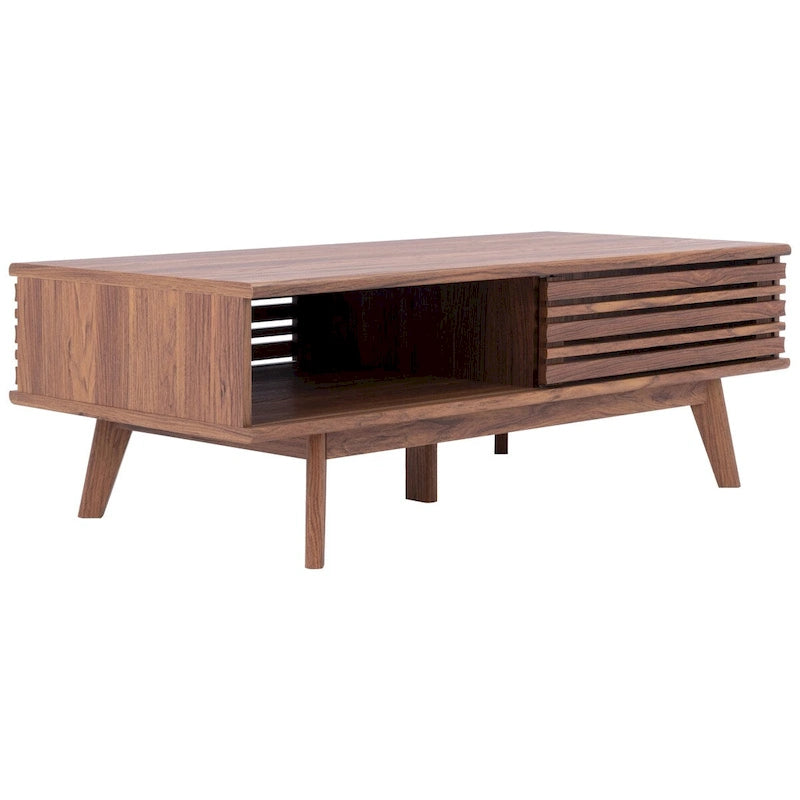 Table basse noyer 1 étagère style Mid-Century - 46 L x 23 P x 16 H - 46Lx23Px16H