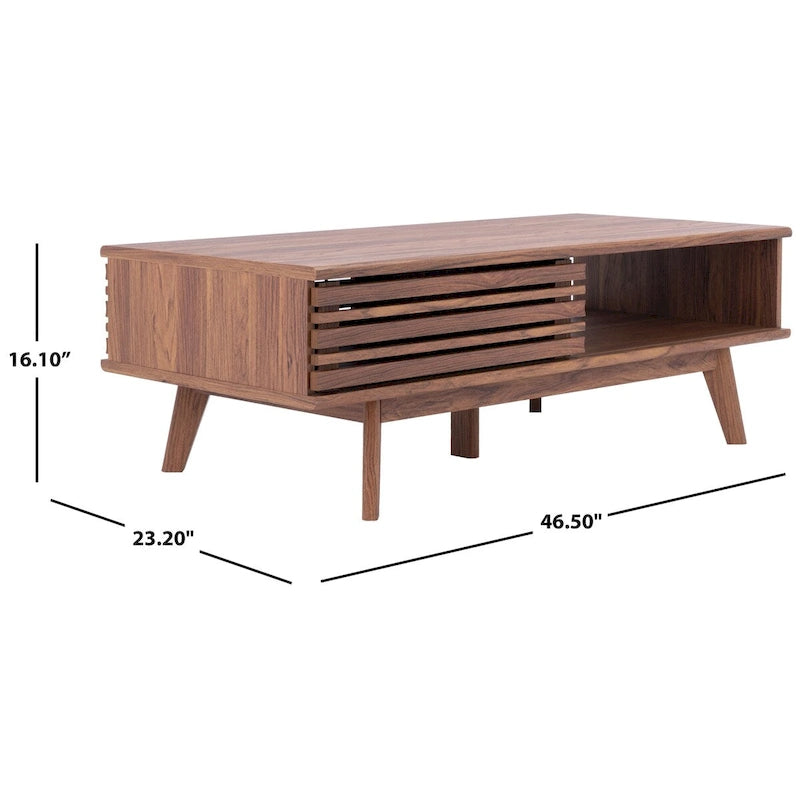 Table basse noyer 1 étagère style Mid-Century - 46 L x 23 P x 16 H - 46Lx23Px16H