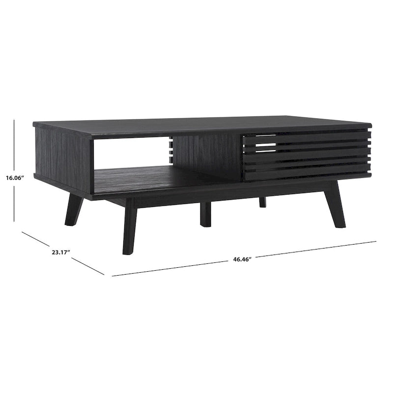 Table basse noyer 1 étagère style Mid-Century - 46 L x 23 P x 16 H - 46Lx23Px16H