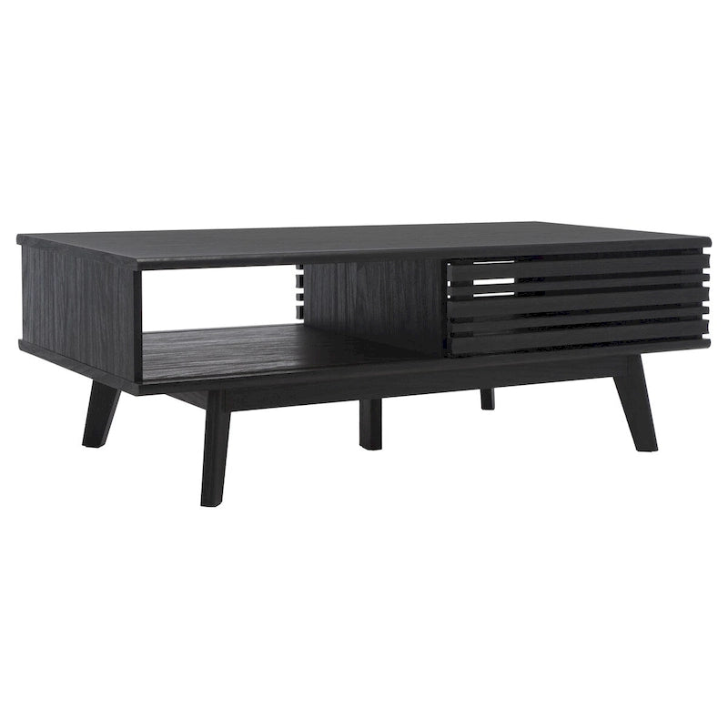 Table basse noyer 1 étagère style Mid-Century - 46 L x 23 P x 16 H - 46Lx23Px16H