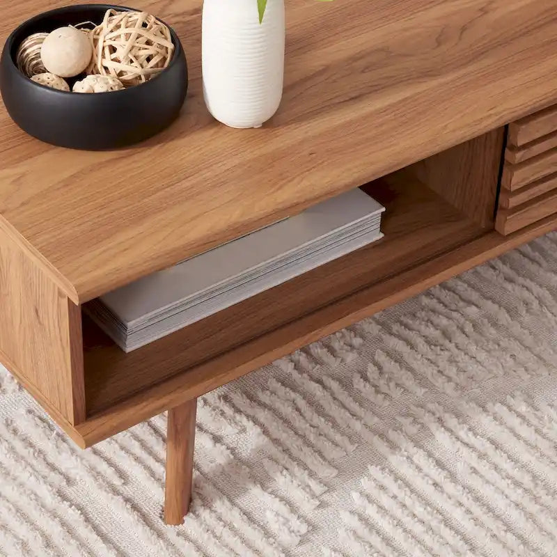 Table basse noyer 1 étagère style Mid-Century - 46 L x 23 P x 16 H - 46Lx23Px16H