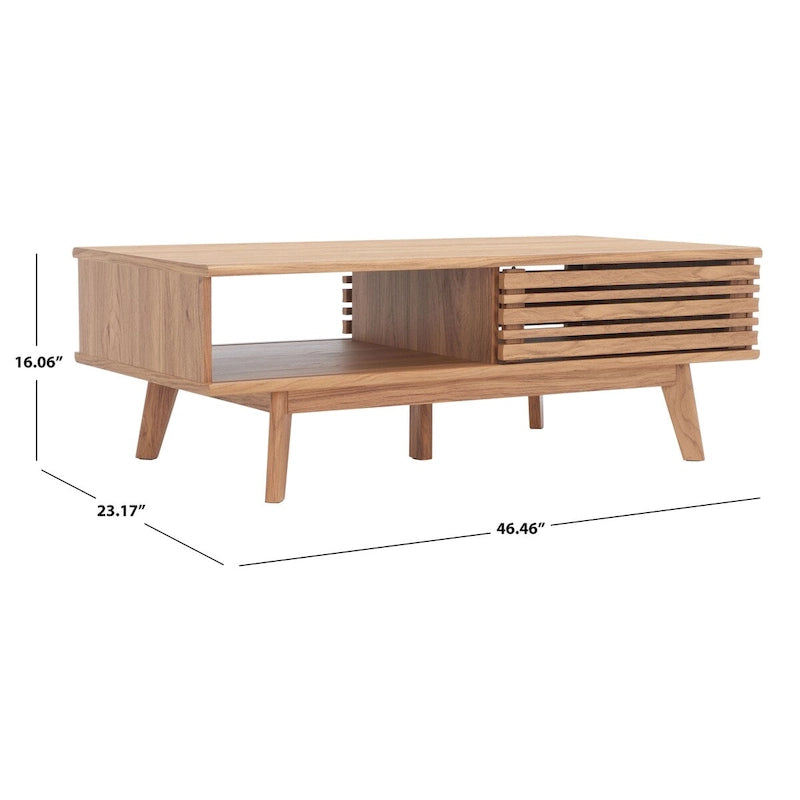 Table basse noyer 1 étagère style Mid-Century - 46 L x 23 P x 16 H - 46Lx23Px16H