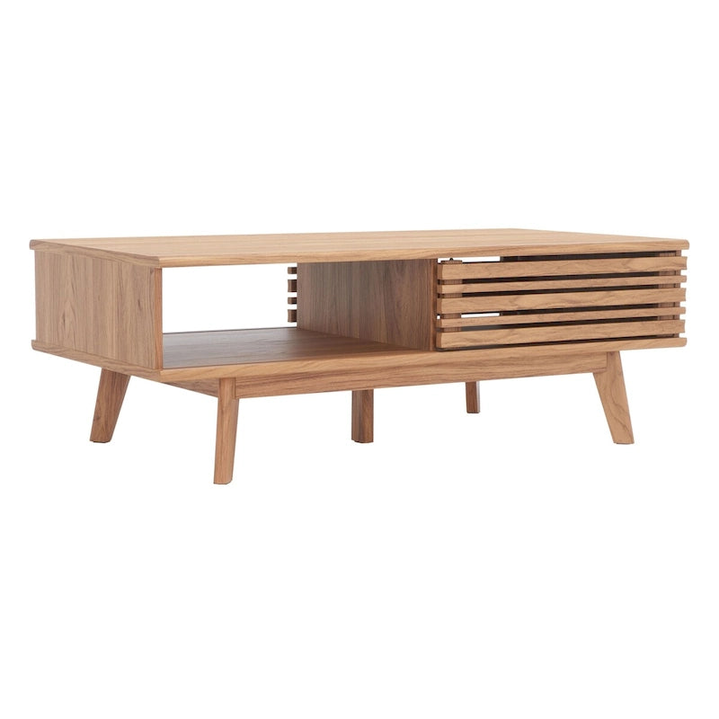 Table basse noyer 1 étagère style Mid-Century - 46 L x 23 P x 16 H - 46Lx23Px16H