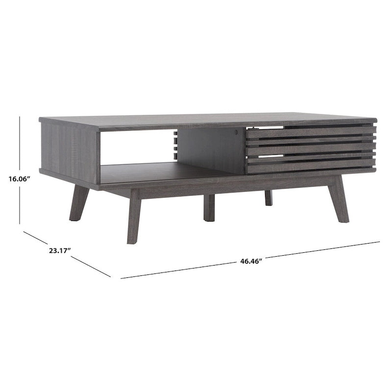 Table basse noyer 1 étagère style Mid-Century - 46 L x 23 P x 16 H - 46Lx23Px16H