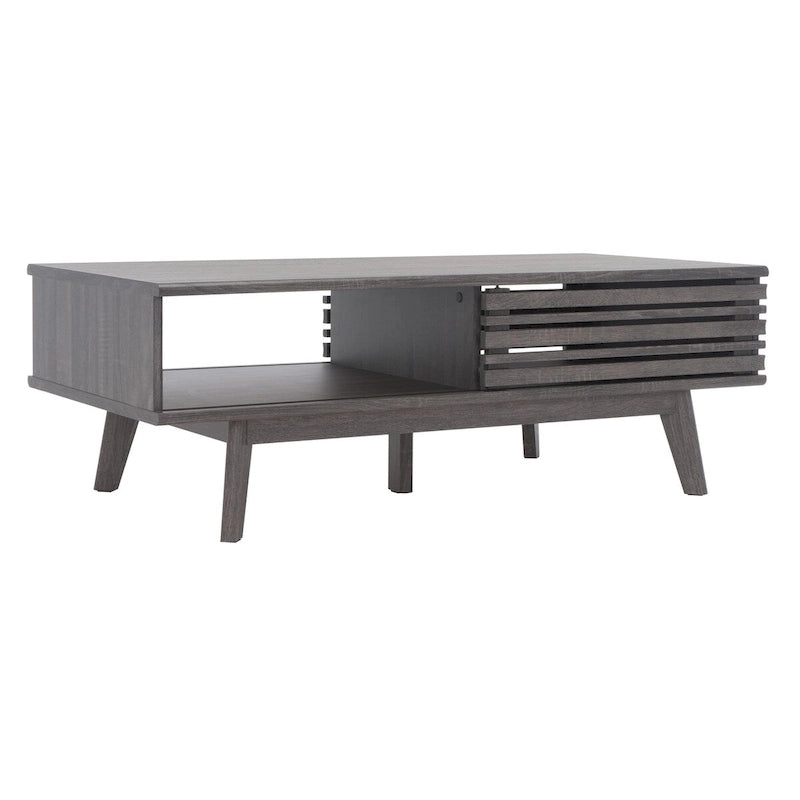 Table basse noyer 1 étagère style Mid-Century - 46 L x 23 P x 16 H - 46Lx23Px16H