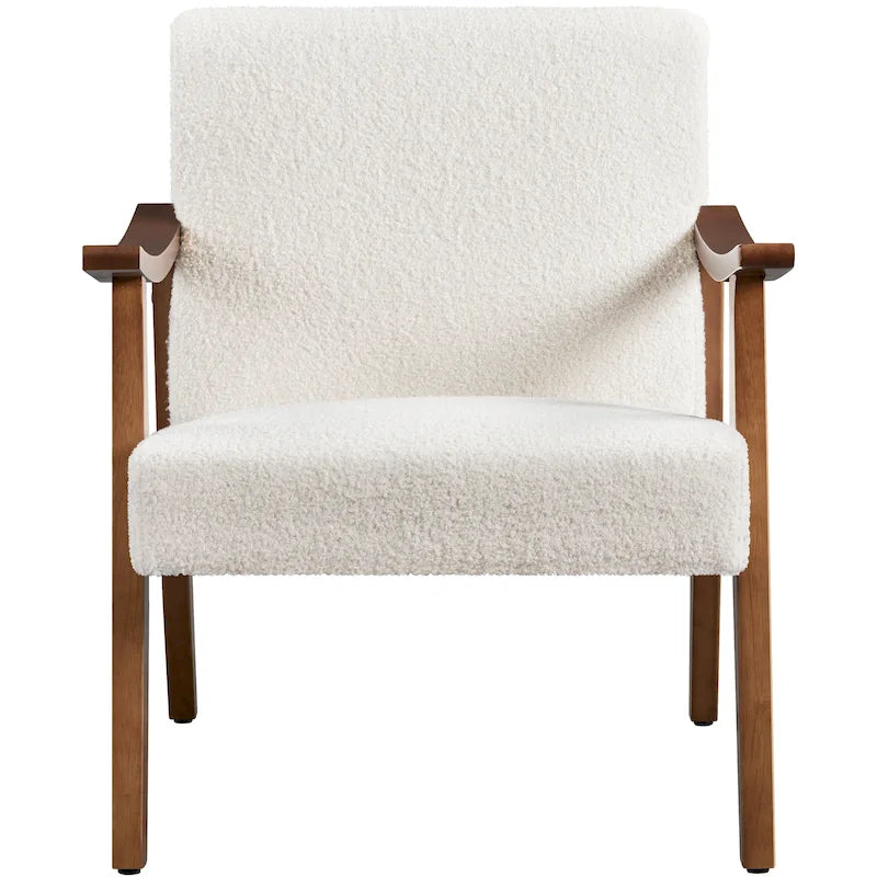 Fauteuil d'appoint rembourré en bouclette avec pieds en bois massif - 24,5 L 28 P 29 H