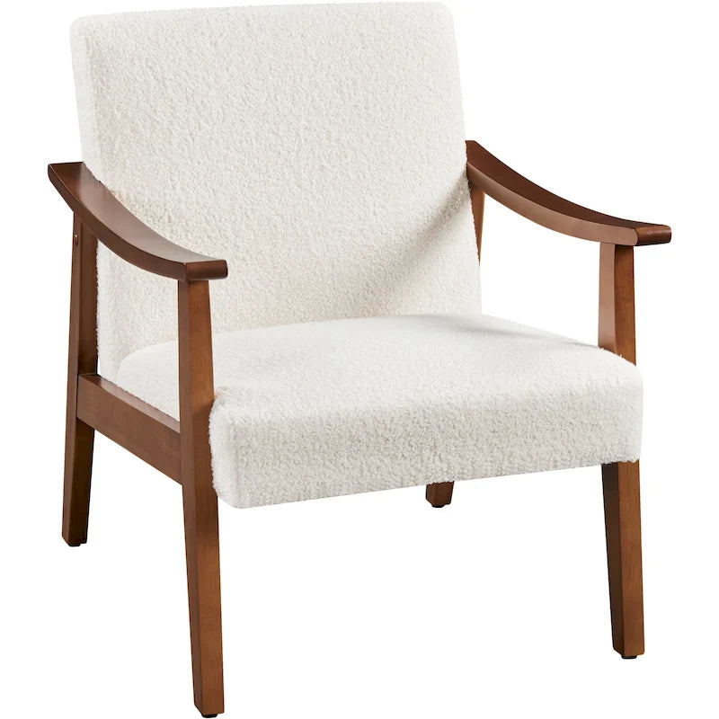 Fauteuil d'appoint rembourré en bouclette avec pieds en bois massif - 24,5 L 28 P 29 H