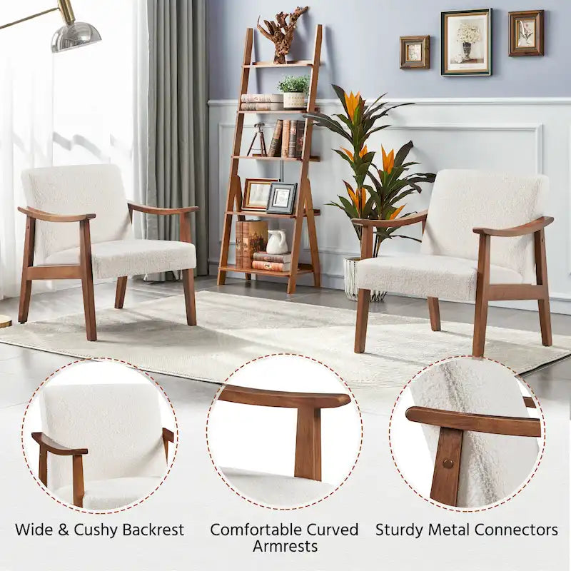Fauteuil d'appoint rembourré en bouclette avec pieds en bois massif - 24,5 L 28 P 29 H