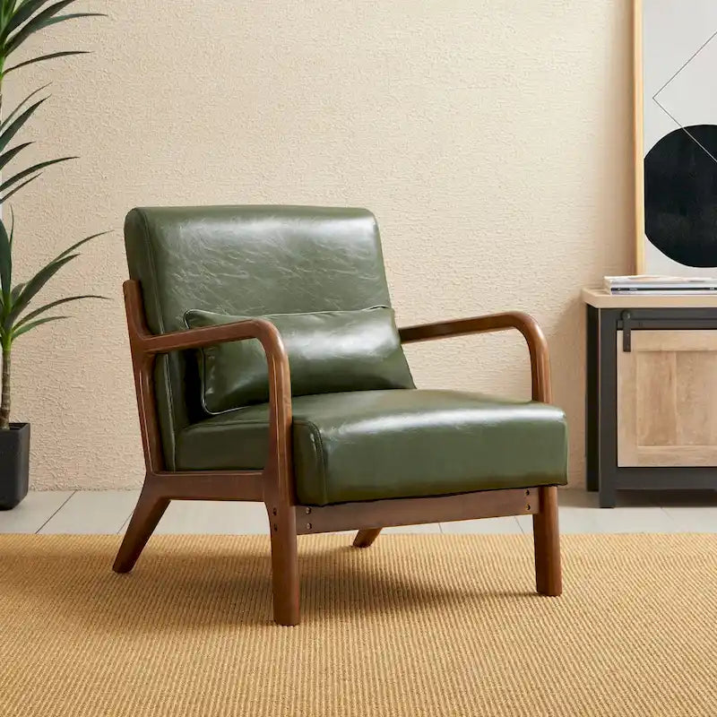 Fauteuil d'appoint moderne en similicuir avec oreiller, style milieu de siècle - 25,75 l. x 33,75 P. x 30,75 H.