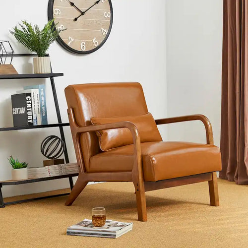 Fauteuil d'appoint moderne en similicuir avec oreiller, style milieu de siècle - 25,75 l. x 33,75 P. x 30,75 H.