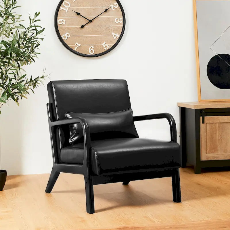 Fauteuil d'appoint moderne en similicuir avec oreiller, style milieu de siècle - 25,75 l. x 33,75 P. x 30,75 H.