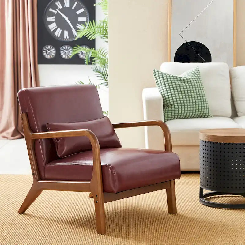 Fauteuil d'appoint moderne en similicuir avec oreiller, style milieu de siècle - 25,75 l. x 33,75 P. x 30,75 H.