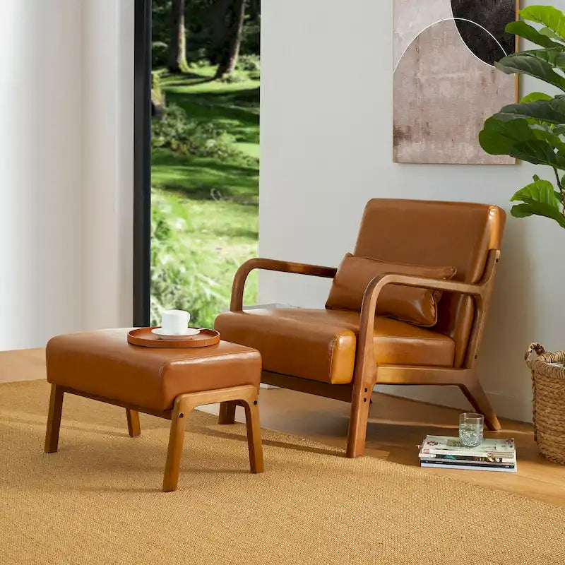 Fauteuil d'appoint moderne en similicuir avec oreiller, style milieu de siècle - 25,75 l. x 33,75 P. x 30,75 H.