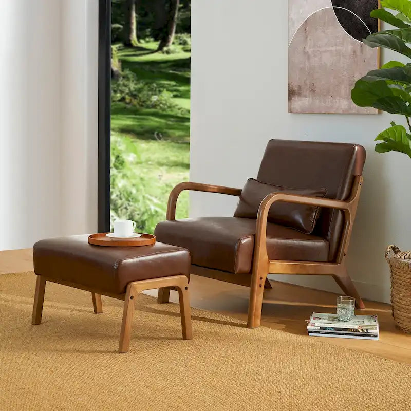 Fauteuil d'appoint moderne en similicuir avec oreiller, style milieu de siècle - 25,75 l. x 33,75 P. x 30,75 H.