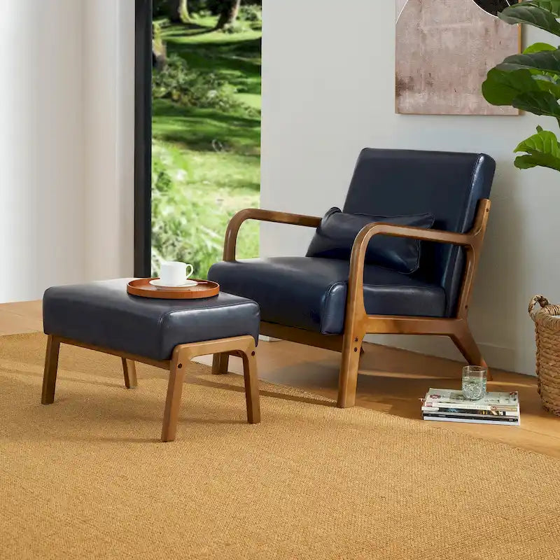 Fauteuil d'appoint moderne en similicuir avec oreiller, style milieu de siècle - 25,75 l. x 33,75 P. x 30,75 H.