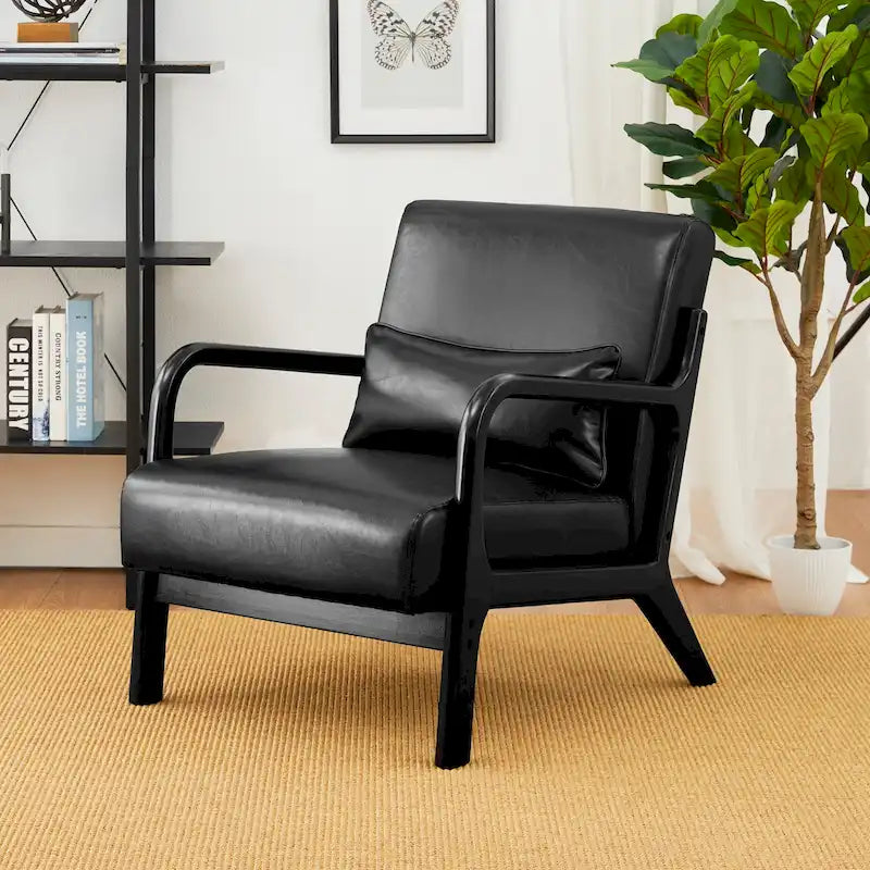 Fauteuil d'appoint moderne en similicuir avec oreiller, style milieu de siècle - 25,75 l. x 33,75 P. x 30,75 H.