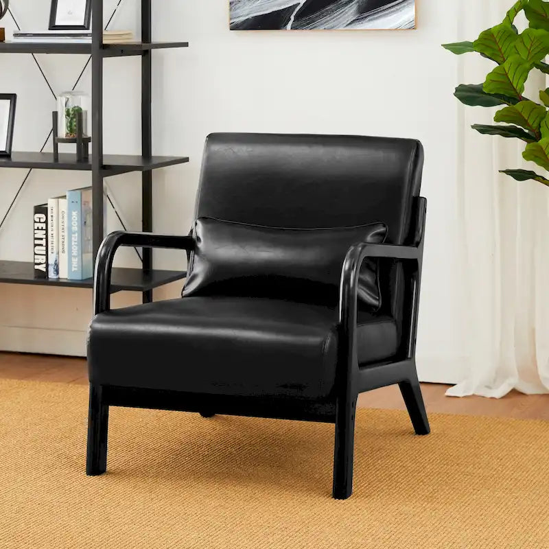 Fauteuil d'appoint moderne en similicuir avec oreiller, style milieu de siècle - 25,75 l. x 33,75 P. x 30,75 H.