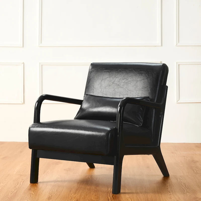 Fauteuil d'appoint moderne en similicuir avec oreiller, style milieu de siècle - 25,75 l. x 33,75 P. x 30,75 H.