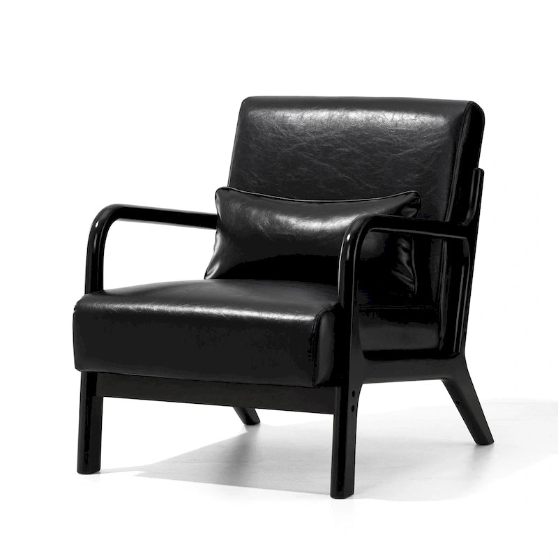 Fauteuil d'appoint moderne en similicuir avec oreiller, style milieu de siècle - 25,75 l. x 33,75 P. x 30,75 H.