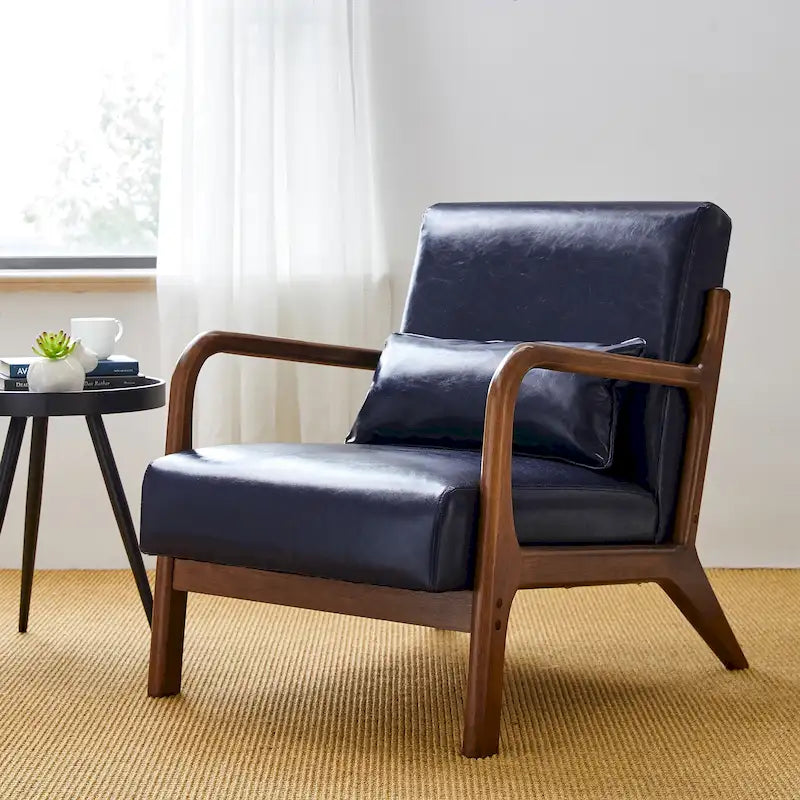 Fauteuil d'appoint moderne en similicuir avec oreiller, style milieu de siècle - 25,75 l. x 33,75 P. x 30,75 H.