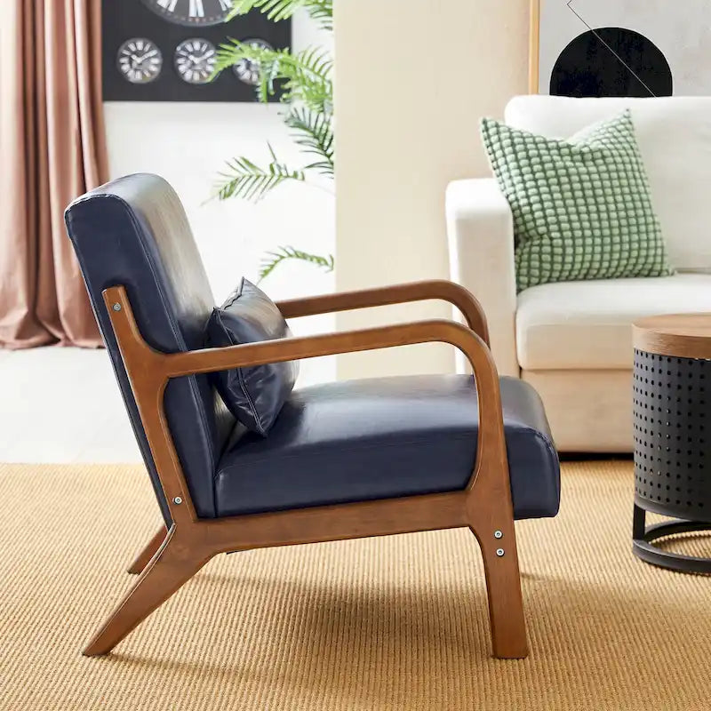 Fauteuil d'appoint moderne en similicuir avec oreiller, style milieu de siècle - 25,75 l. x 33,75 P. x 30,75 H.