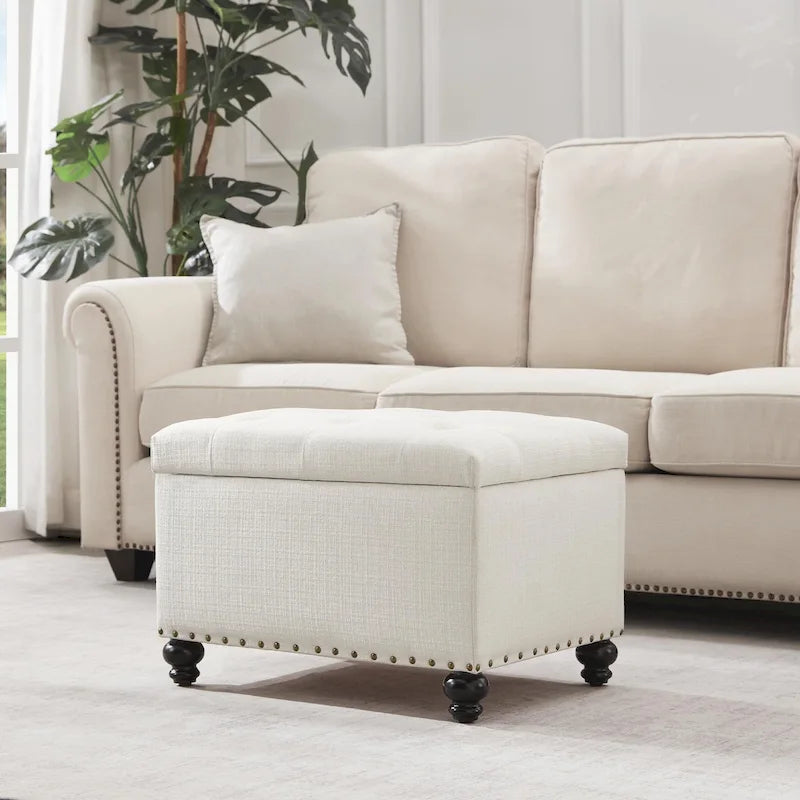 Banc de rangement ottoman capitonné, Repose-pieds rectangulaire