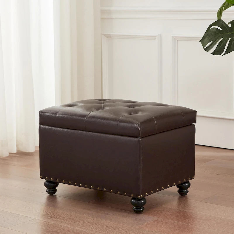 Banc de rangement ottoman capitonné, Repose-pieds rectangulaire