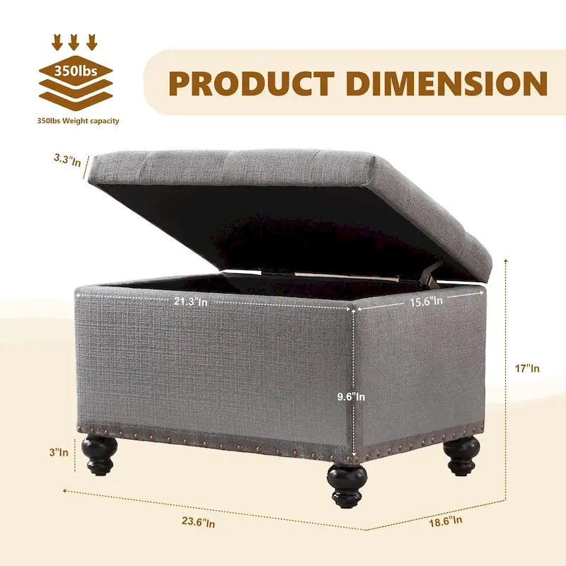 Banc de rangement ottoman capitonné, Repose-pieds rectangulaire