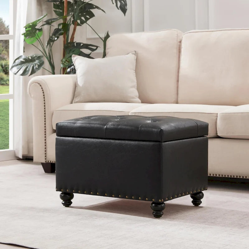 Banc de rangement ottoman capitonné, Repose-pieds rectangulaire