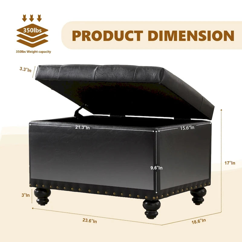 Banc de rangement ottoman capitonné, Repose-pieds rectangulaire