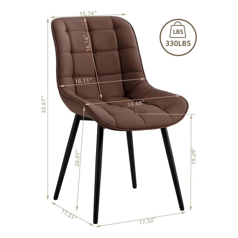 Lot de 2 chaises de salle à manger modernes rembourrées en similicuir