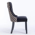 Lot de 2 chaises de salle à manger tapissées de velours avec garniture cloutée et pieds en bois
