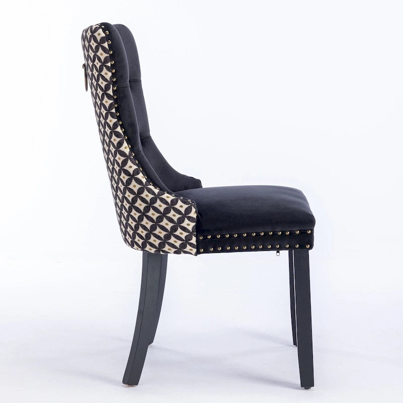 Lot de 2 chaises de salle à manger tapissées de velours avec garniture cloutée et pieds en bois