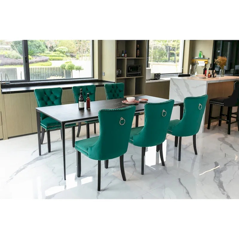 Lot de 2 chaises de salle à manger tapissées de velours avec garniture cloutée et pieds en bois