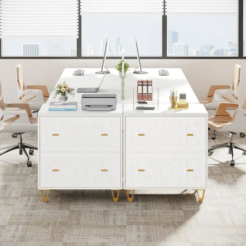 Classeur moderne blanc à 2 tiroirs, classeur latéral de bureau pour documents légaux/lettre/A4